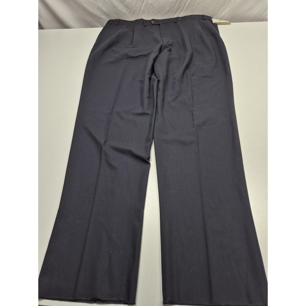 Carlo Mandrone Dress Pants Mens 46x36 Blue Wool Pleated Straight Classic NWT